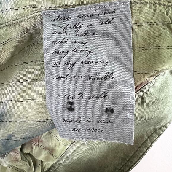 Raquel Allegra Silk Twill Green Blue Brown Tie-Dye Military Jacket Relaxed 3 L - Picture 6 of 6
